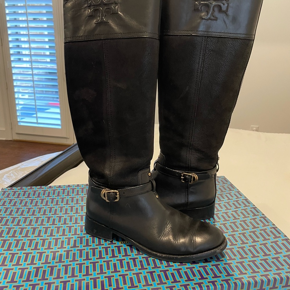 Tory Burch Black Leather Tall Boots